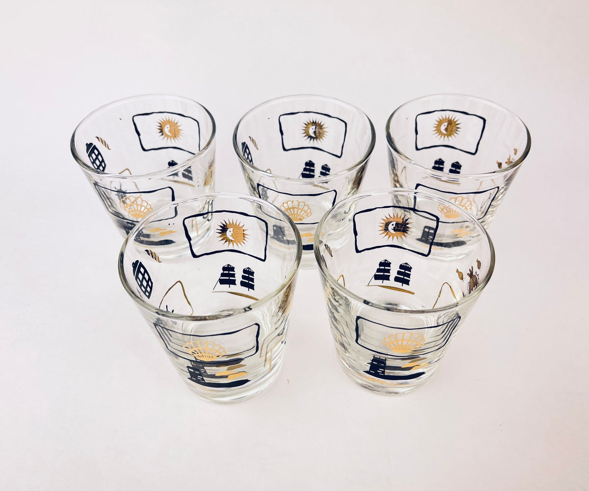 Product image for 'vintage dominion glass nautical pattern whiskey lowball glasses set of five 5' (view 9ec763)