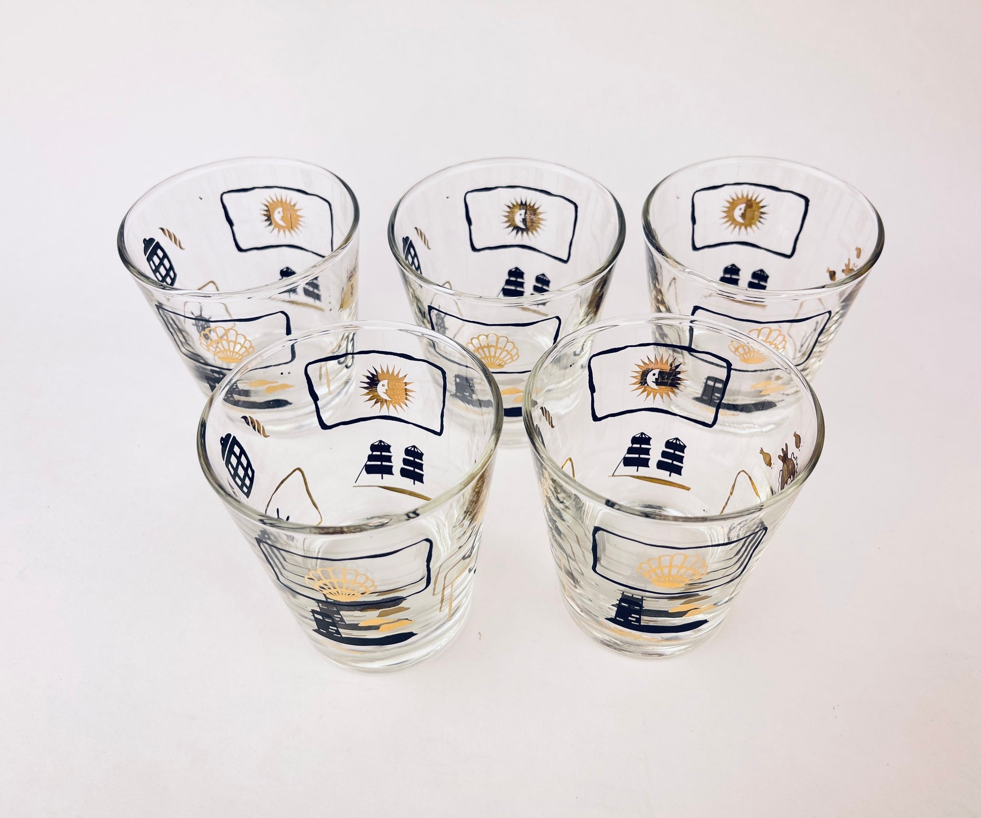 Product image for 'vintage dominion glass nautical pattern whiskey lowball glasses set of five 5' (view 9ec763)