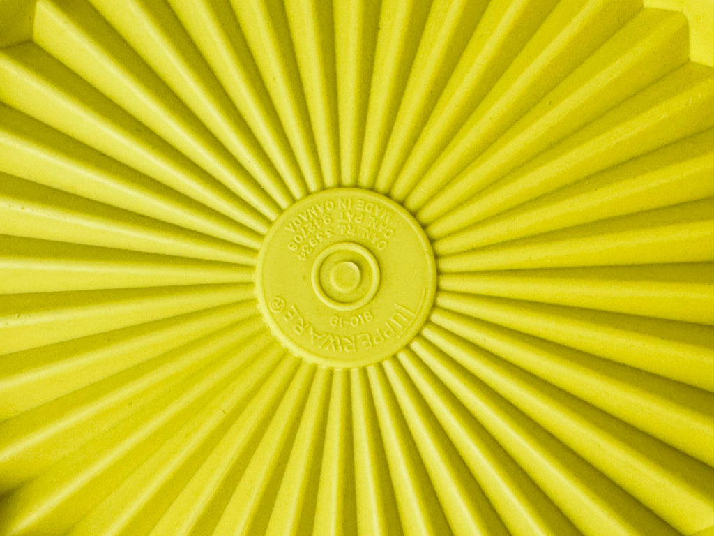 Product image for 'vintage yellow plastic tupperware servalier countertop container instant touch lid scroll pattern made in canada' (view d6c0db)