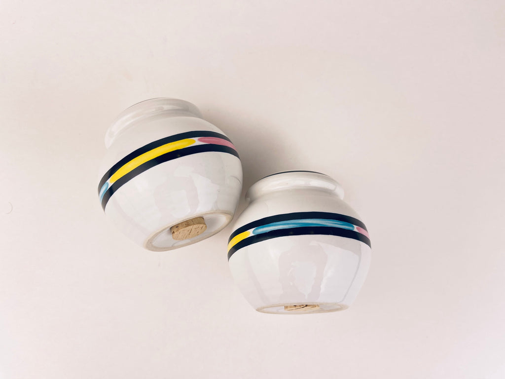 Product image for 'vintage 80s style pastel striped ceramic salt pepper shakers' (view 11549e)