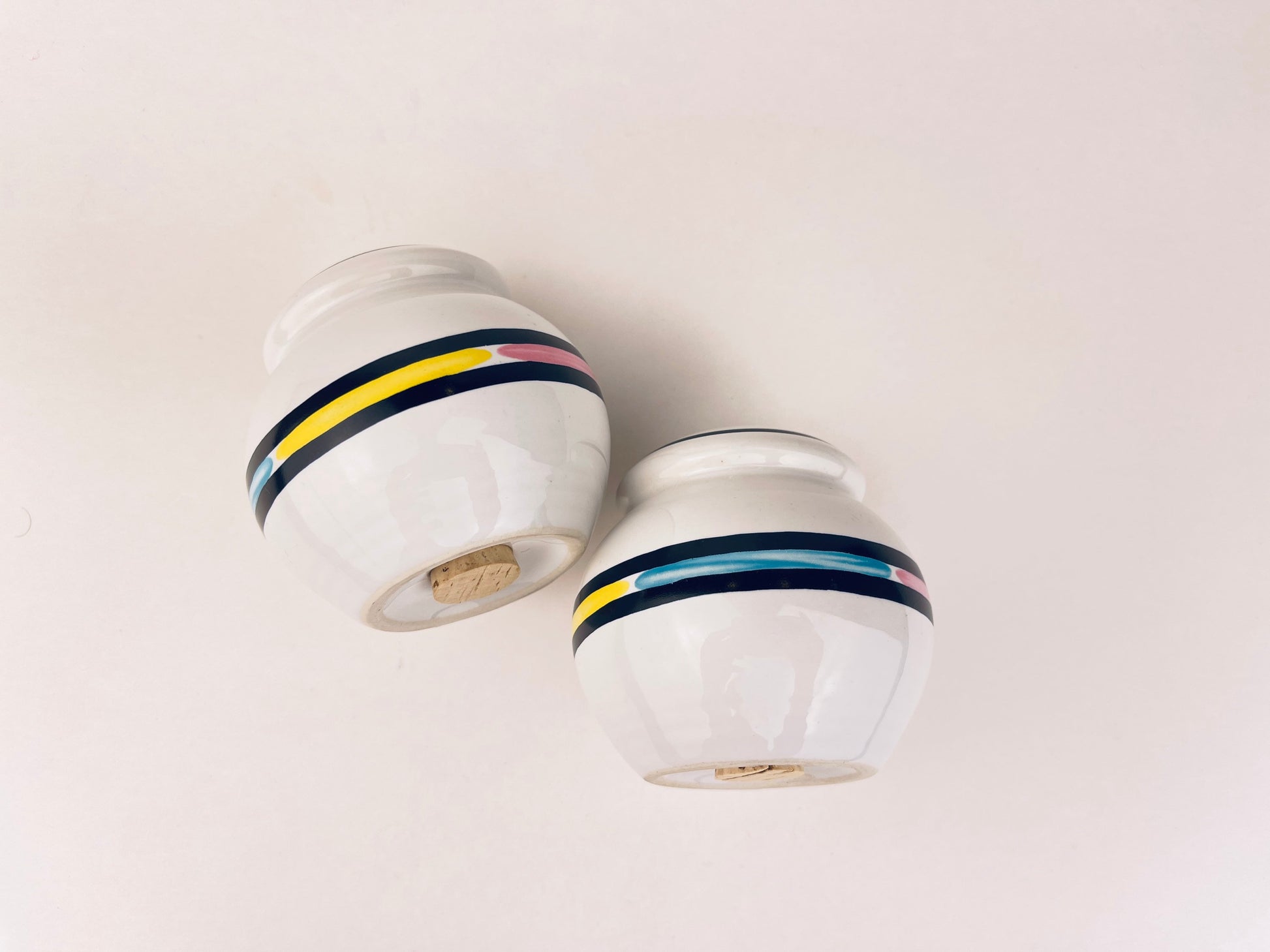 Product image for 'vintage 80s style pastel striped ceramic salt pepper shakers' (view 11549e)