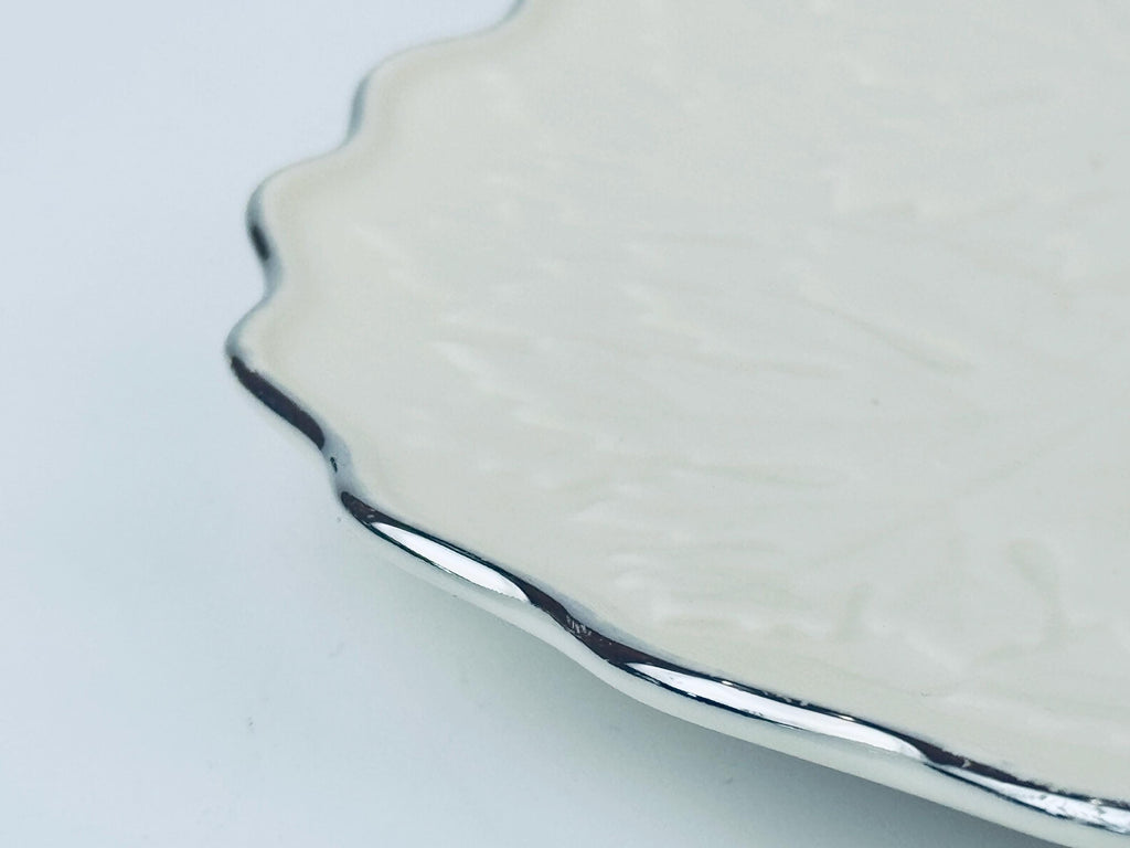 Product image for 'vintage lenox oval beige silver crested serving platter embossed maple leaf design made in usa' (view f17e6e)