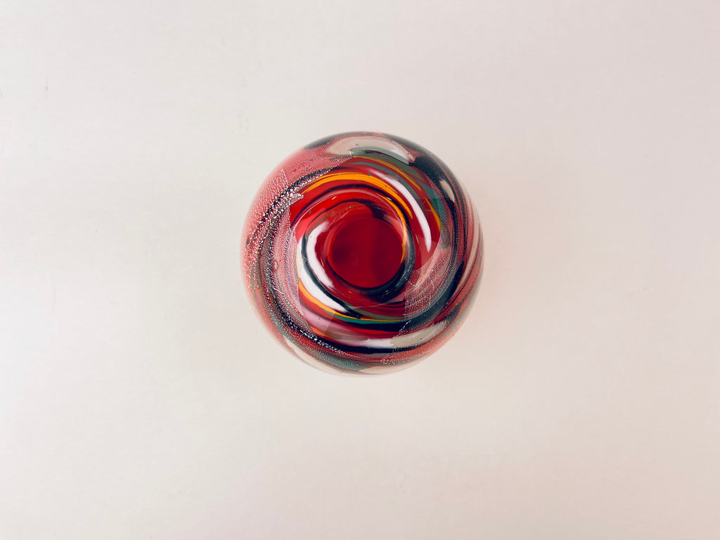 Product image for 'vintage raymond zotto round handblown art glass vase controlled bubbles heavy bottom zotto signed' (view 831590)