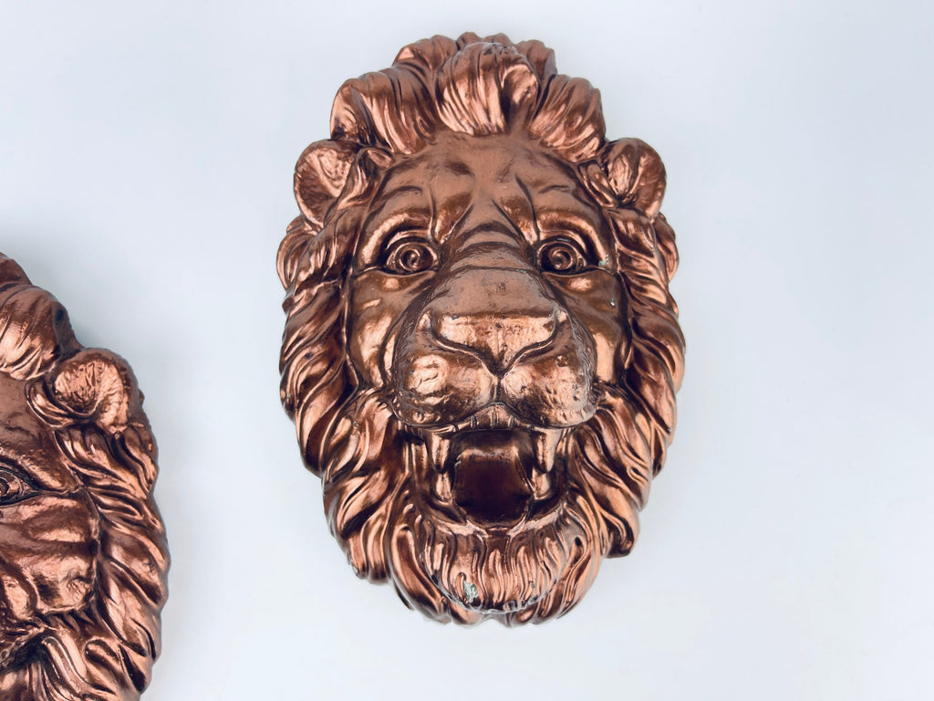 Product image for 'vintage solid concrete rose gold copper painted lion head bust art set of two 2' (view 28f0cf)