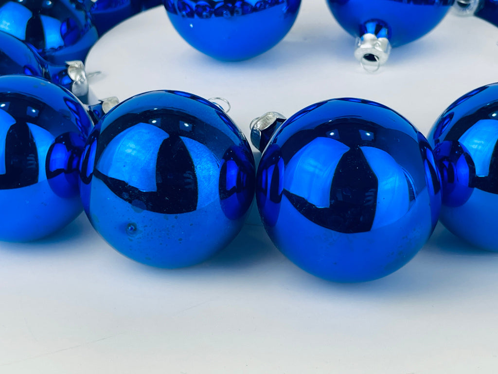 Product image for 'vintage blue glass christmas tree ornaments set of sixteen 16 made in canada by doubl glo alderbrook' (view b7ce66)