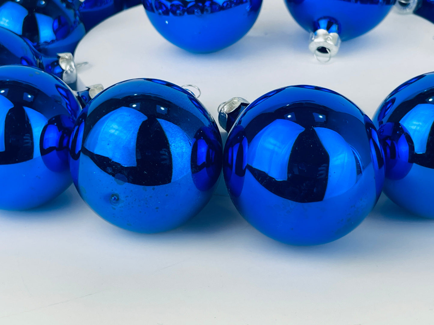 Product image for 'vintage blue glass christmas tree ornaments set of sixteen 16 made in canada by doubl glo alderbrook' (view b7ce66)