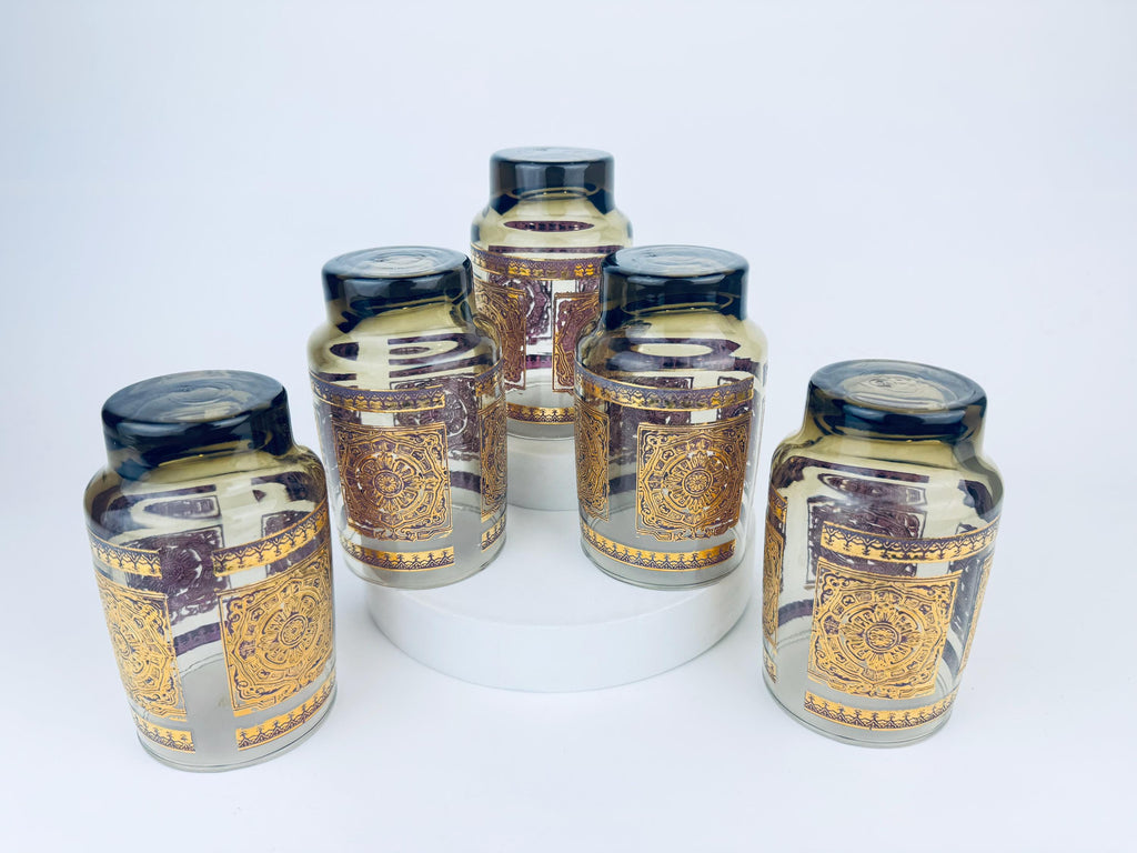 Product image for 'vintage libbey elcyda highball glasses 1960s amethyst gold barware set of five 5' (view 545e21)