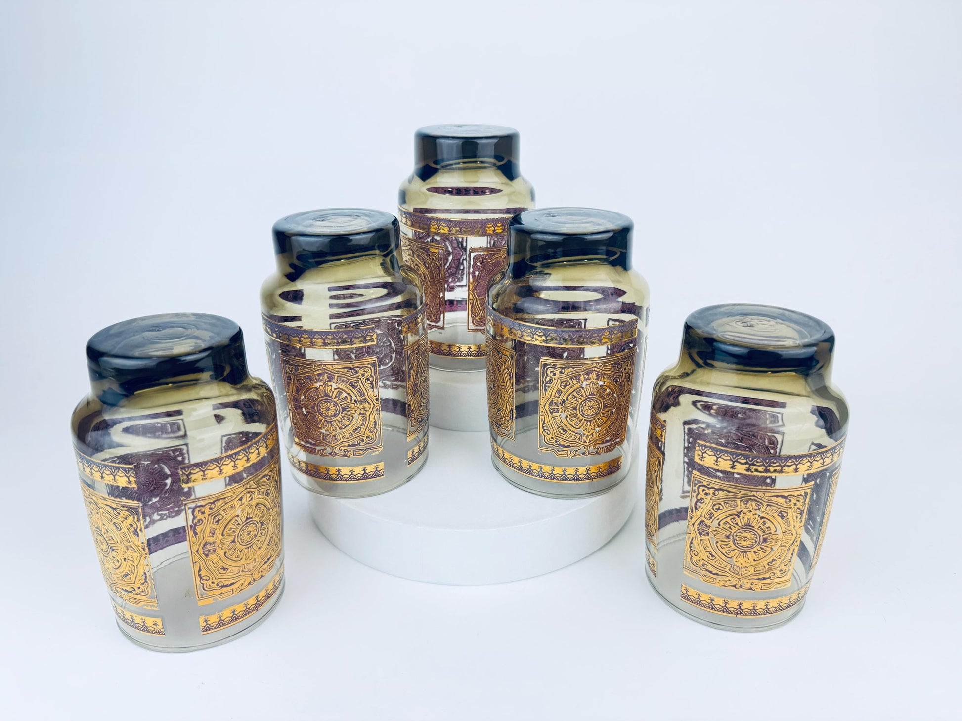 Product image for 'vintage libbey elcyda highball glasses 1960s amethyst gold barware set of five 5' (view 545e21)