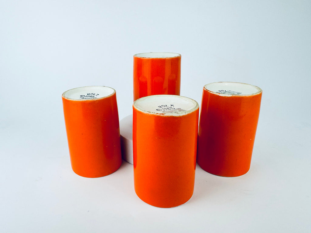 Product image for 'vintage holt howard 1962 hand painted bright orange ceramic cup made in japan set of four 4' (view 3bc597)