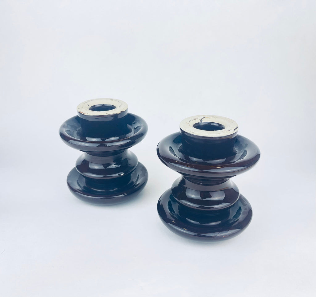 Product image for 'vintage curvy dark brown ceramic candlestick holders set of two 2' (view d7cd11)