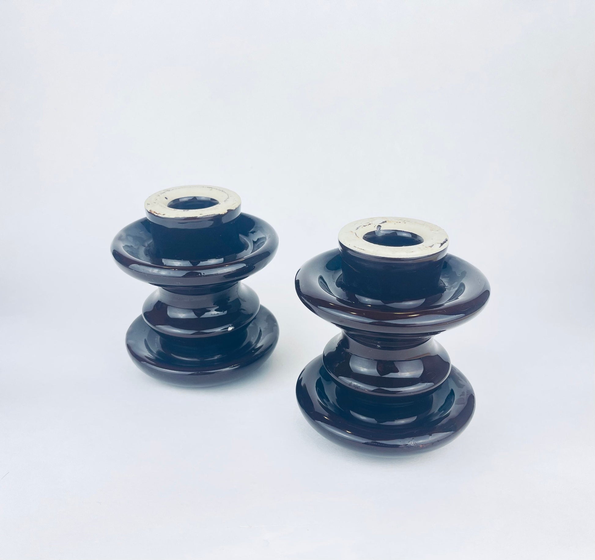 Product image for 'vintage curvy dark brown ceramic candlestick holders set of two 2' (view d7cd11)
