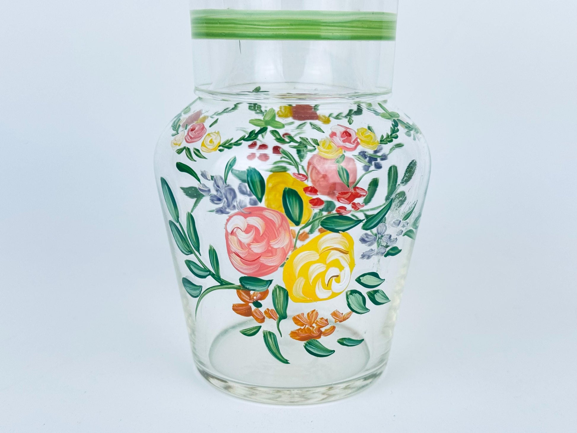 Product image for 'vintage hand painted bedside carafe tumbler set floral glass water set' (view 77cbbc)