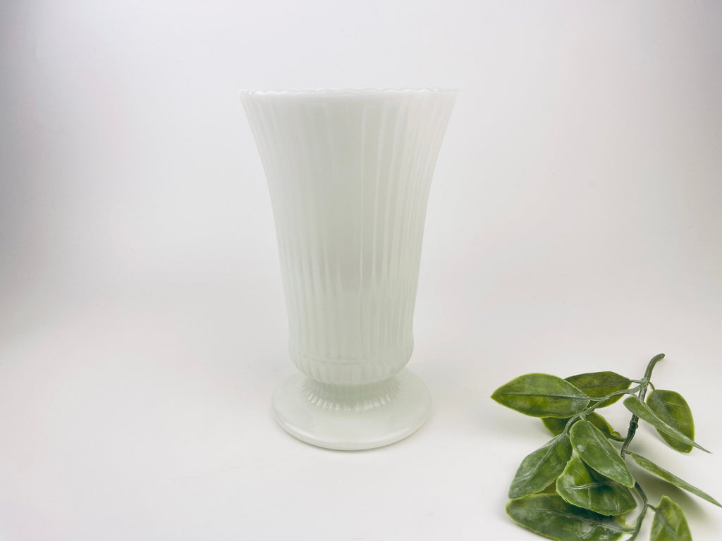 Product image for 'vintage eo brody m5000 milk glass vase pedestal striped design classic white accent' (view f21617)
