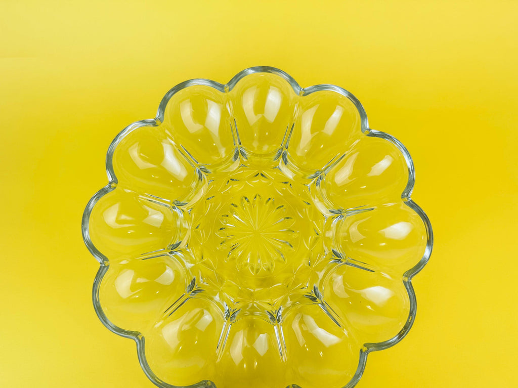 Product image for 'vintage anchor hocking clear glass devilled egg plate holds dozen 12 eggs' (view 4dd64b)