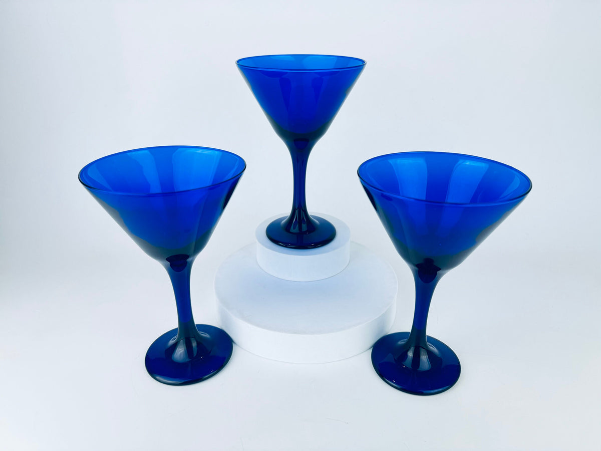 Product image for 'vintage blue martini glasses set of three 3 sets sold separately' (view 14f9fc)
