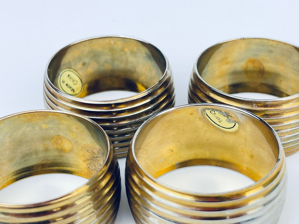 Product image for 'vintage striped brass napkin ring holders set of four 4 attractive aged metal patina' (view 93810c)