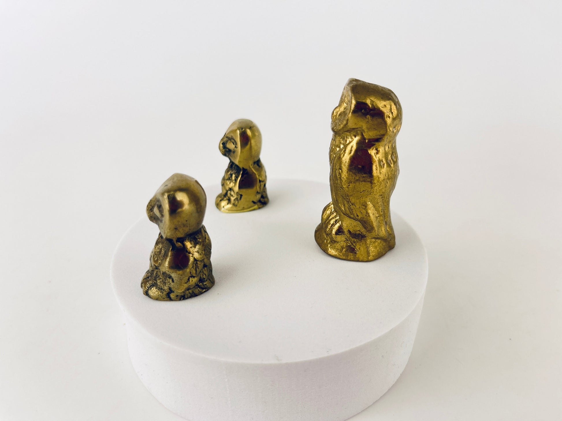 Product image for 'vintage small solid brass owl tabletop figurines attractive aged metal patina sold separately made in canada' (view 7fa9e8)