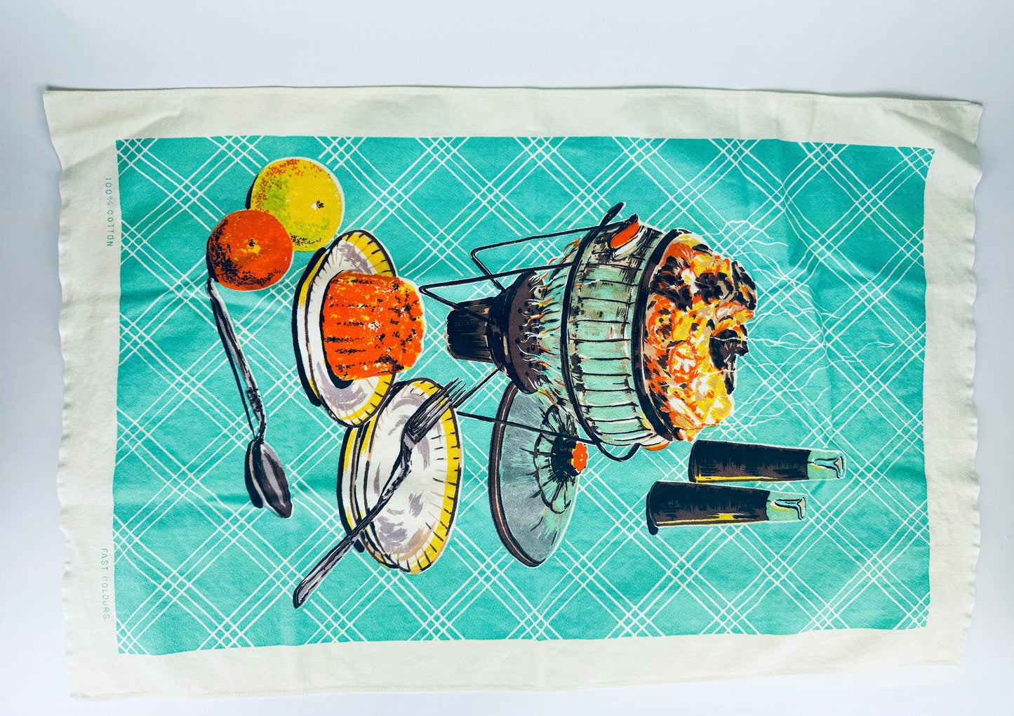 Product image for 'vintage beige green kitchen linen tea towel statement towel 100 cotton' (view 8ecc49)