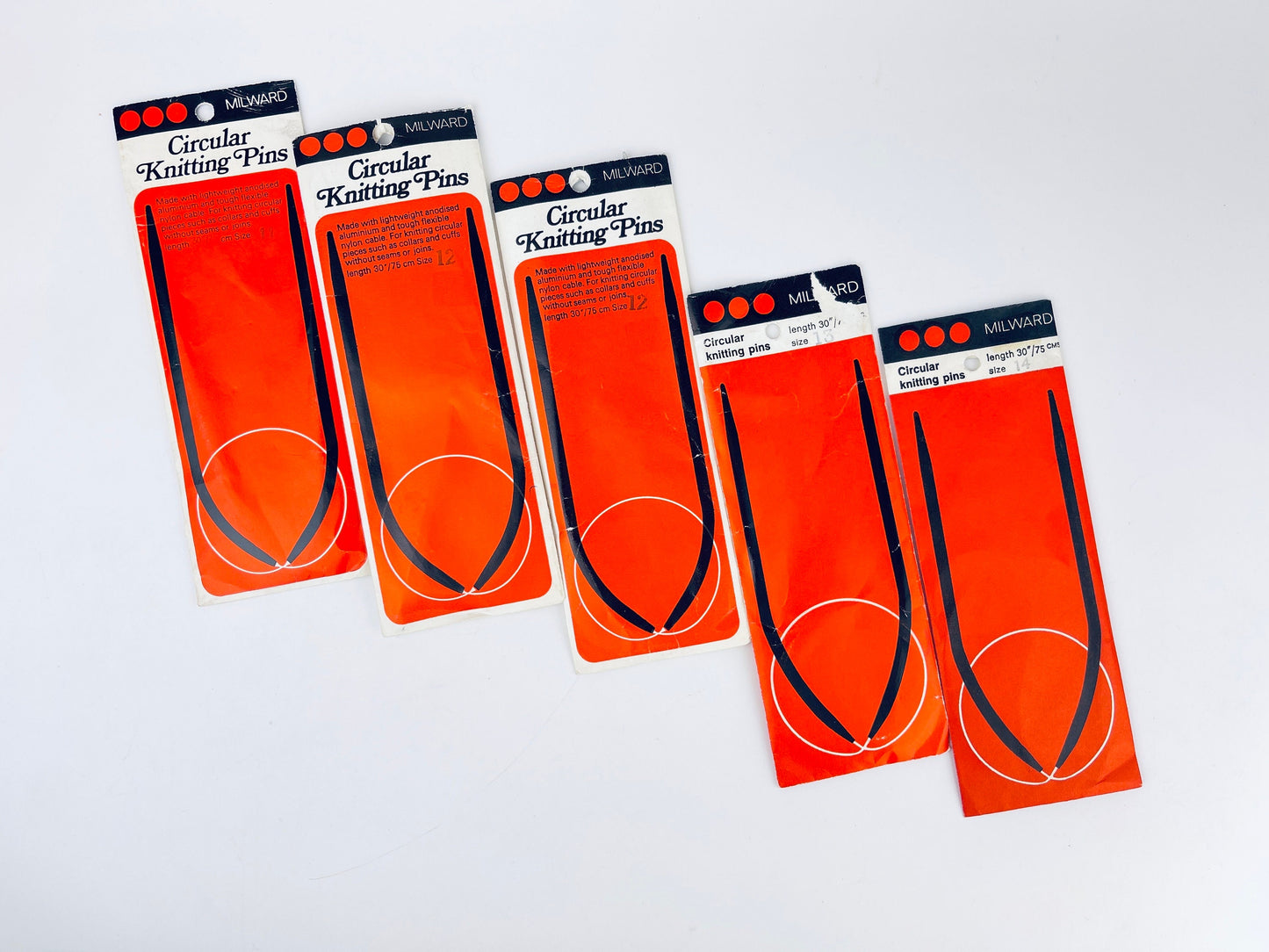 Product image for 'vintage milward circular knitting pins length 30 75 cms sizes 11 14 sold separately made in england wester germany' (view c0dc1c)