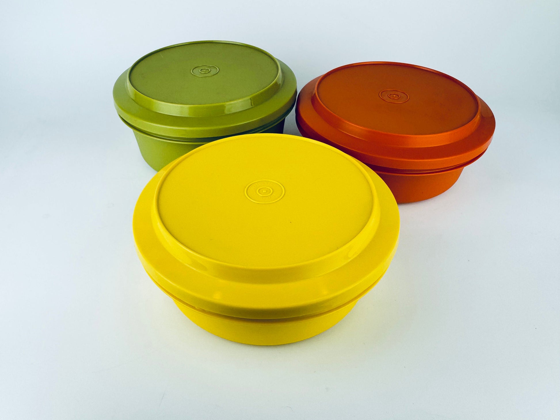 Product image for 'vintage plastic tupperware container set harvest orange yellow avocado green made in canada sold separately' (view 763719)