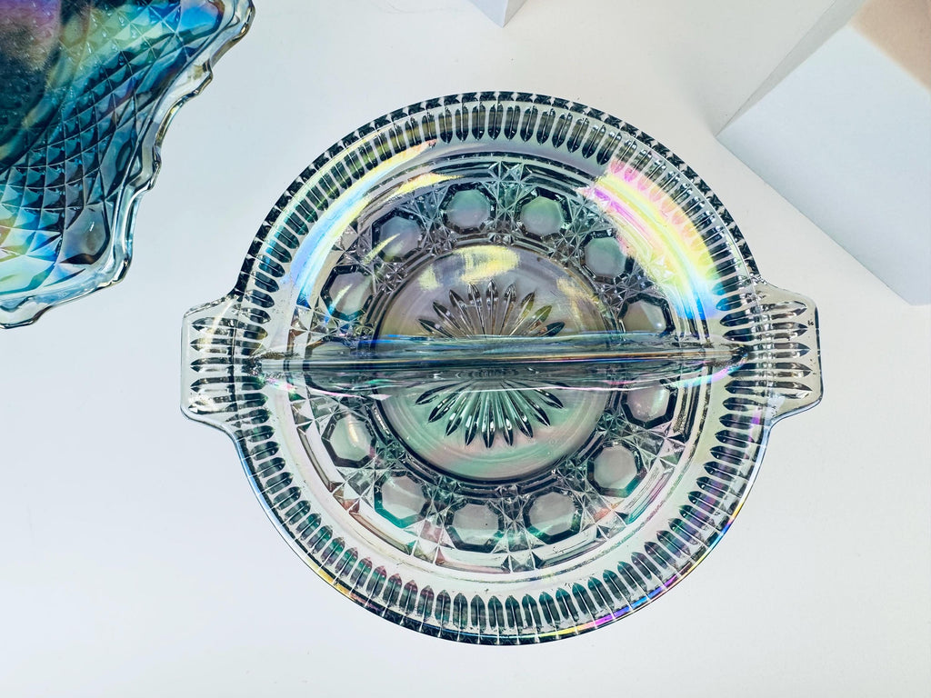 Product image for 'vintage collectible carnival glass peacock blue marigold smoke grey colour sold separately' (view d4eb67)