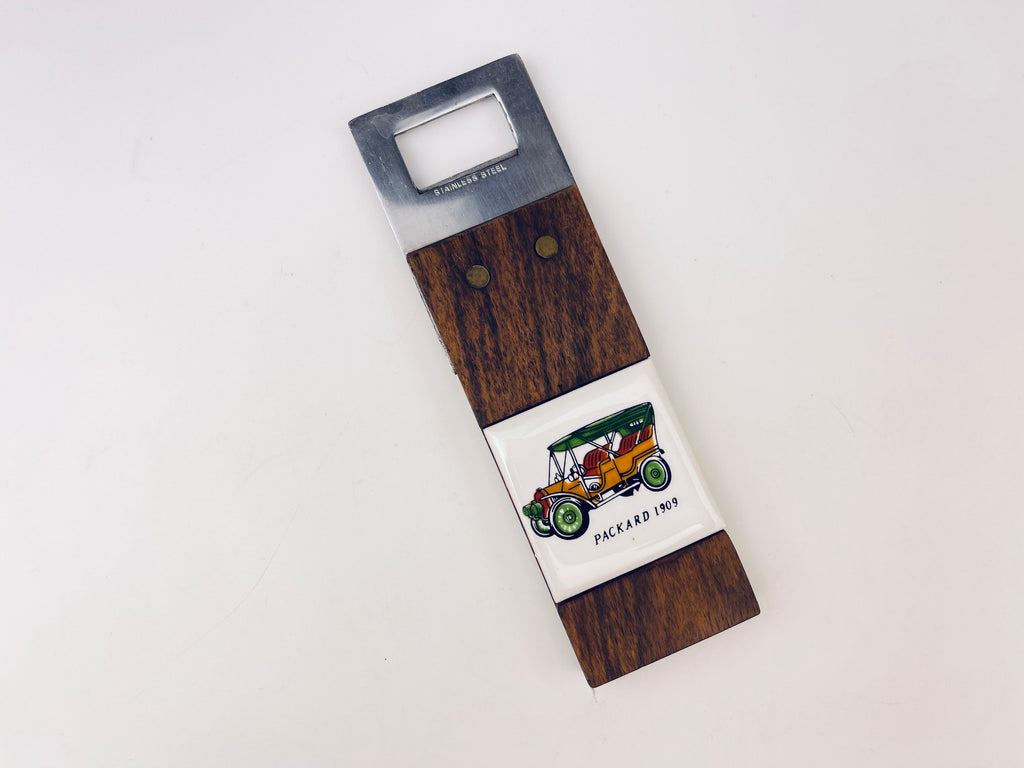 Product image for 'vintage packard 1909 wood stainless steel bottle opener made in japan' (view 01249e)