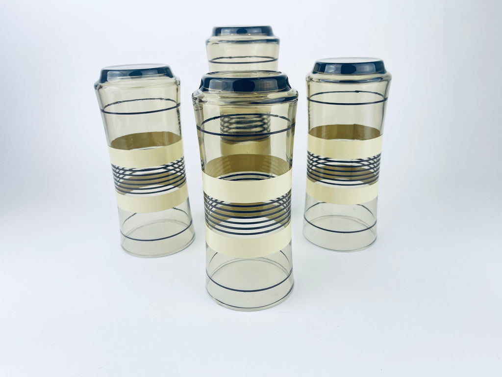 Product image for 'vintage beige brown striped water glasses set of four 5' (view 002c75)