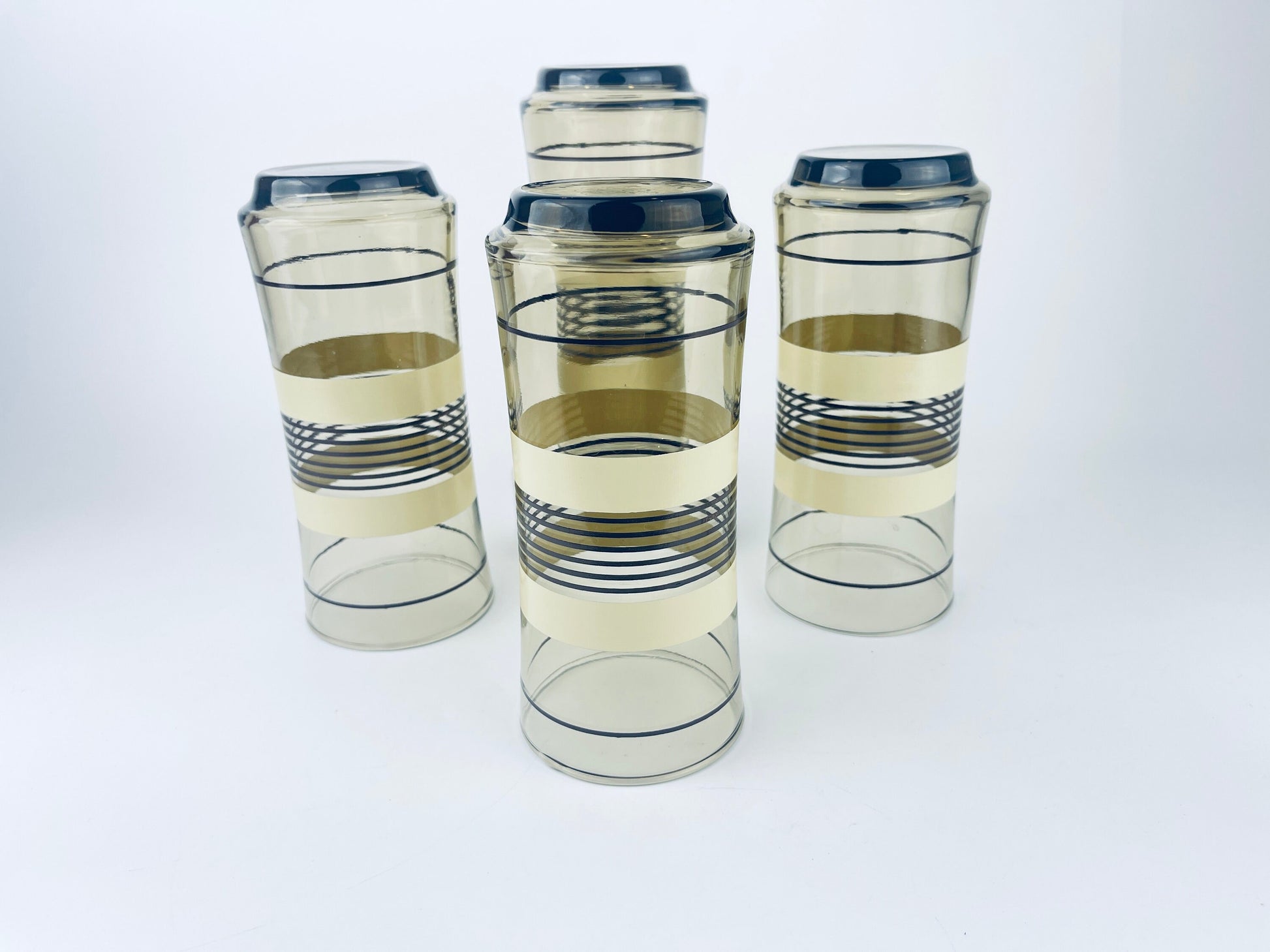 Product image for 'vintage beige brown striped water glasses set of four 5' (view 002c75)