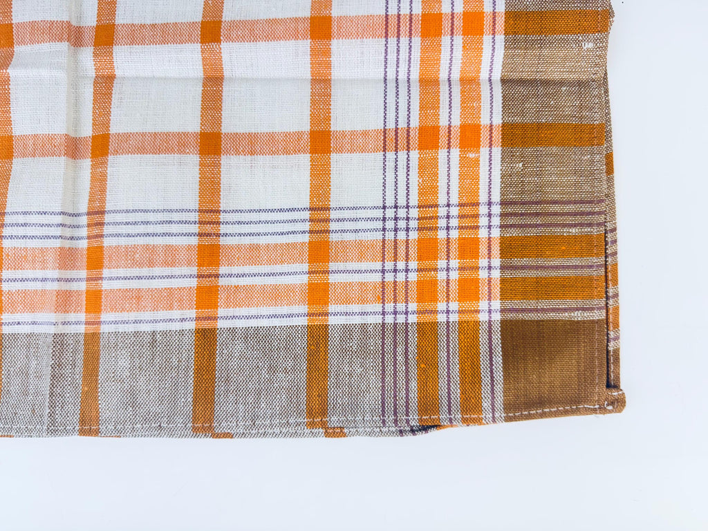 Product image for 'vintage brown orange striped beige linen tea towel' (view df6599)