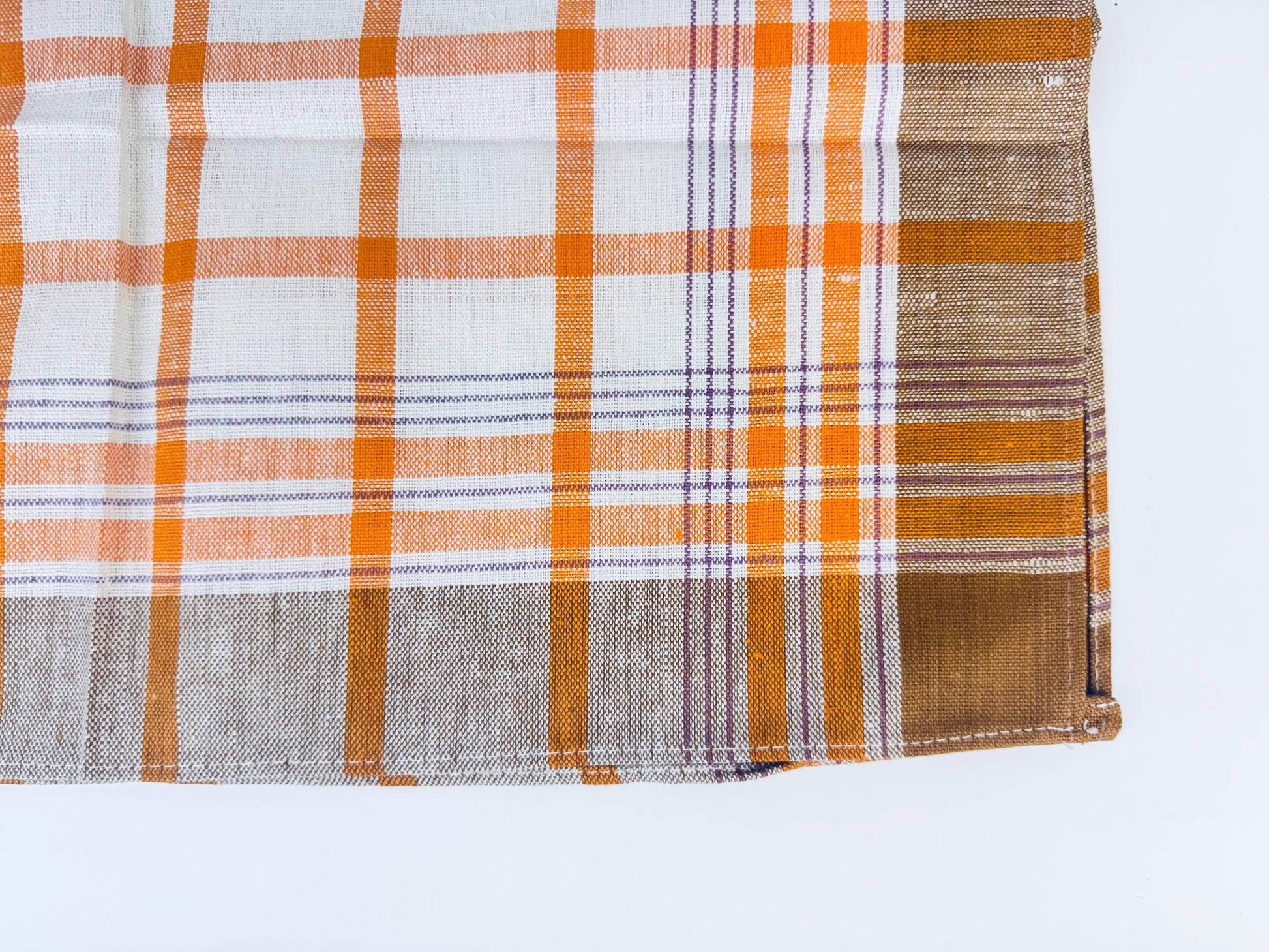 Product image for 'vintage brown orange striped beige linen tea towel' (view df6599)
