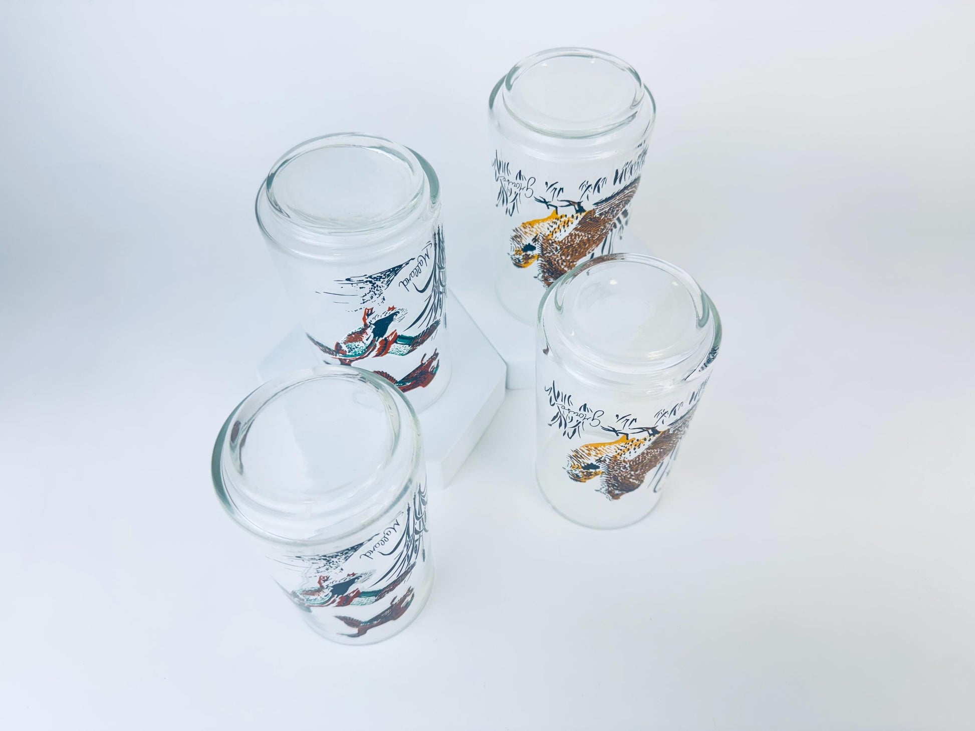 Product image for 'vintage mallard duck grouse drinking glasses mid century wildlife barware set' (view 4e9ea7)