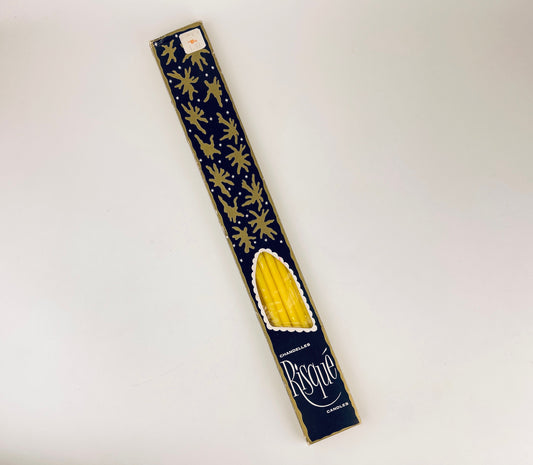 Product image for 'vintage 1970s danish style slim yellow taper candles 14 wax set for scandinavian tablescape decor' (view d35efa)
