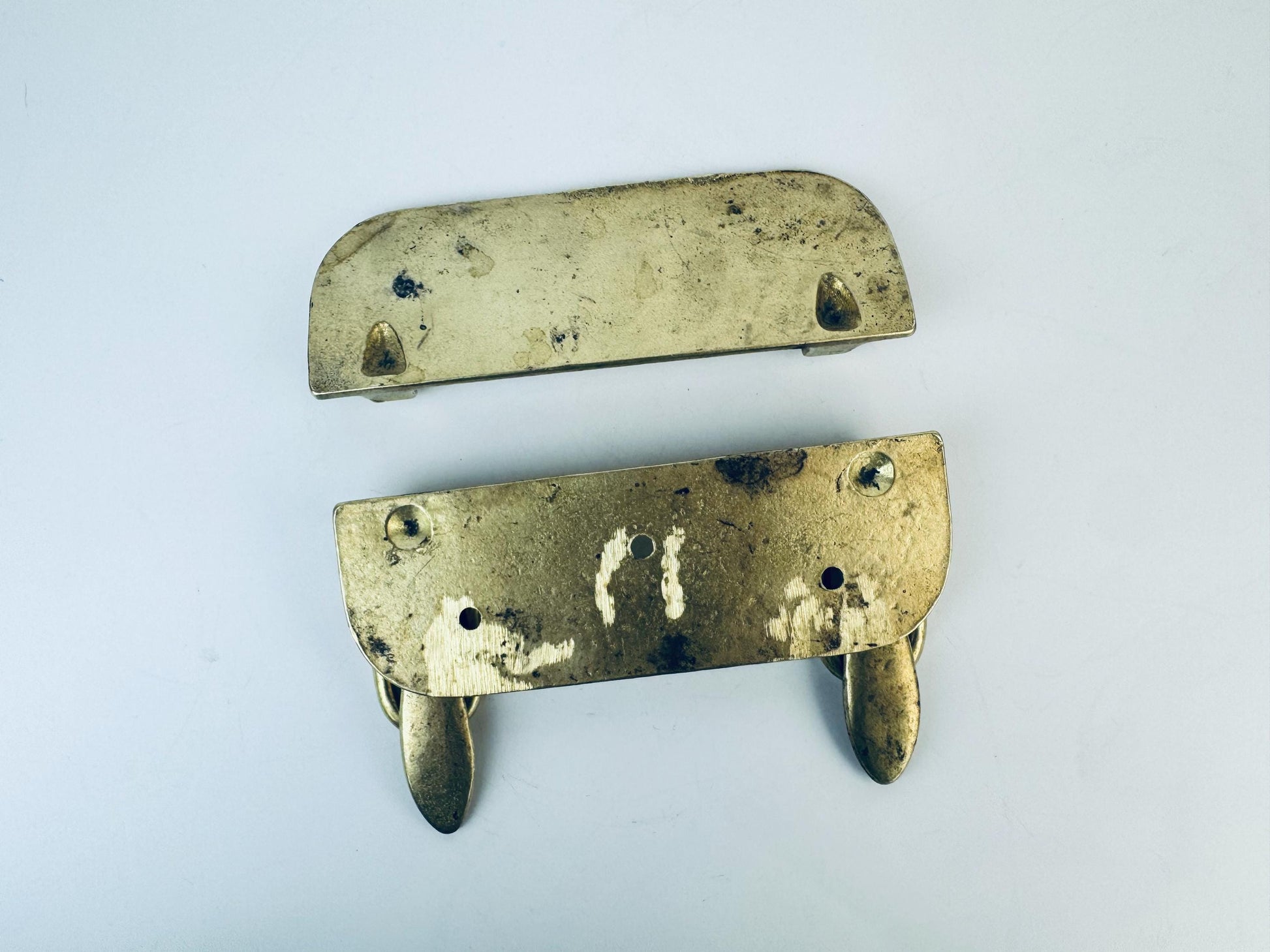 Product image for 'vintage solid brass double latch hardware attractive aged metal patina' (view 0433b2)