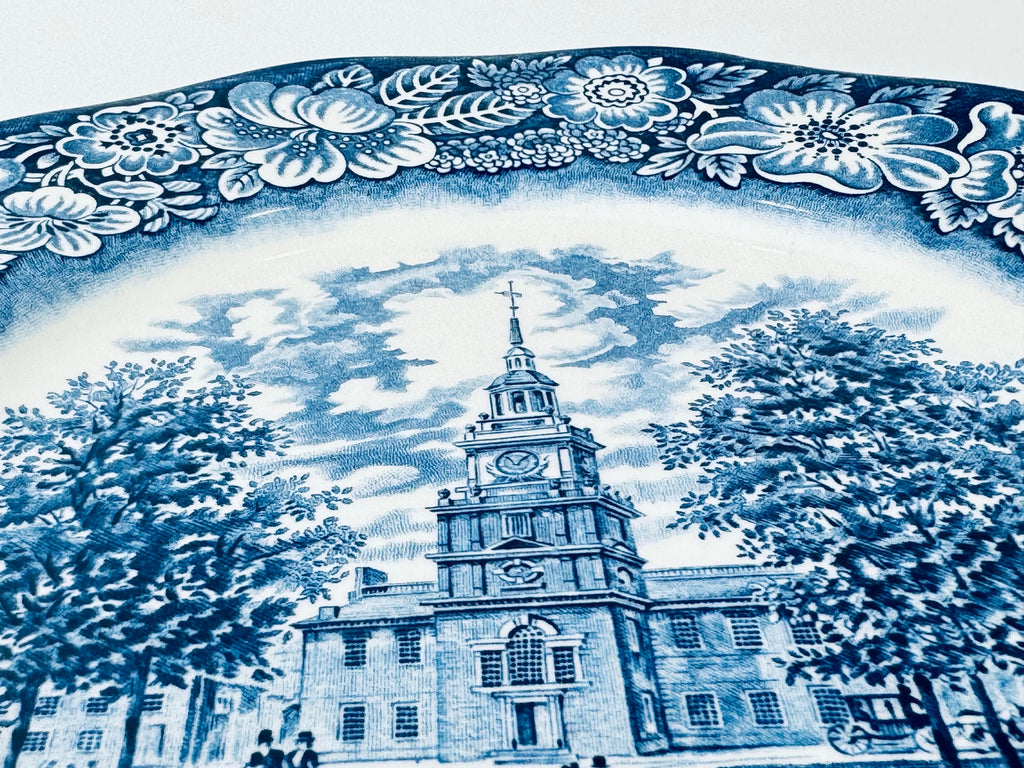 Product image for 'vintage liberty blue staffordshire ironstone 9 75 replacement plates independence hall pattern made in england sold individually' (view 1191c1)