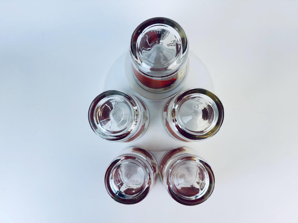 Product image for 'vintage jeanette glass heres how red and gold old fashioned glasses set of five 5' (view 1c7a73)