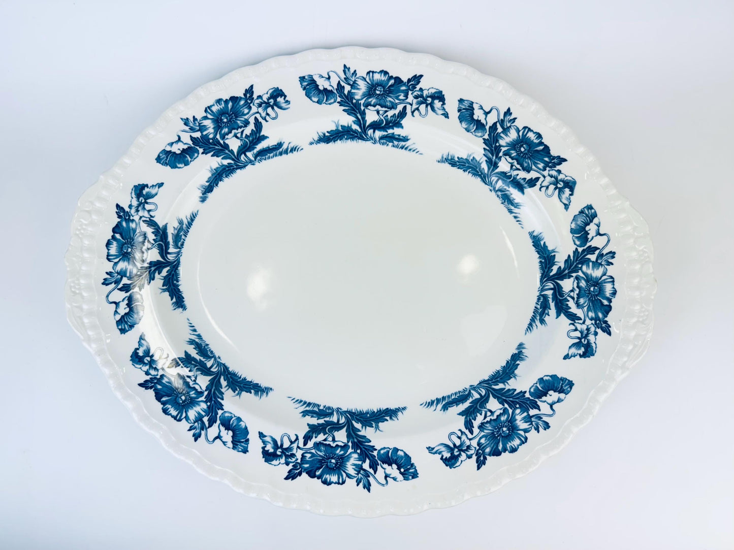 Product image for 'vintage antique blue white floral oval serving platter atlas grindley england' (view 63c9ab)