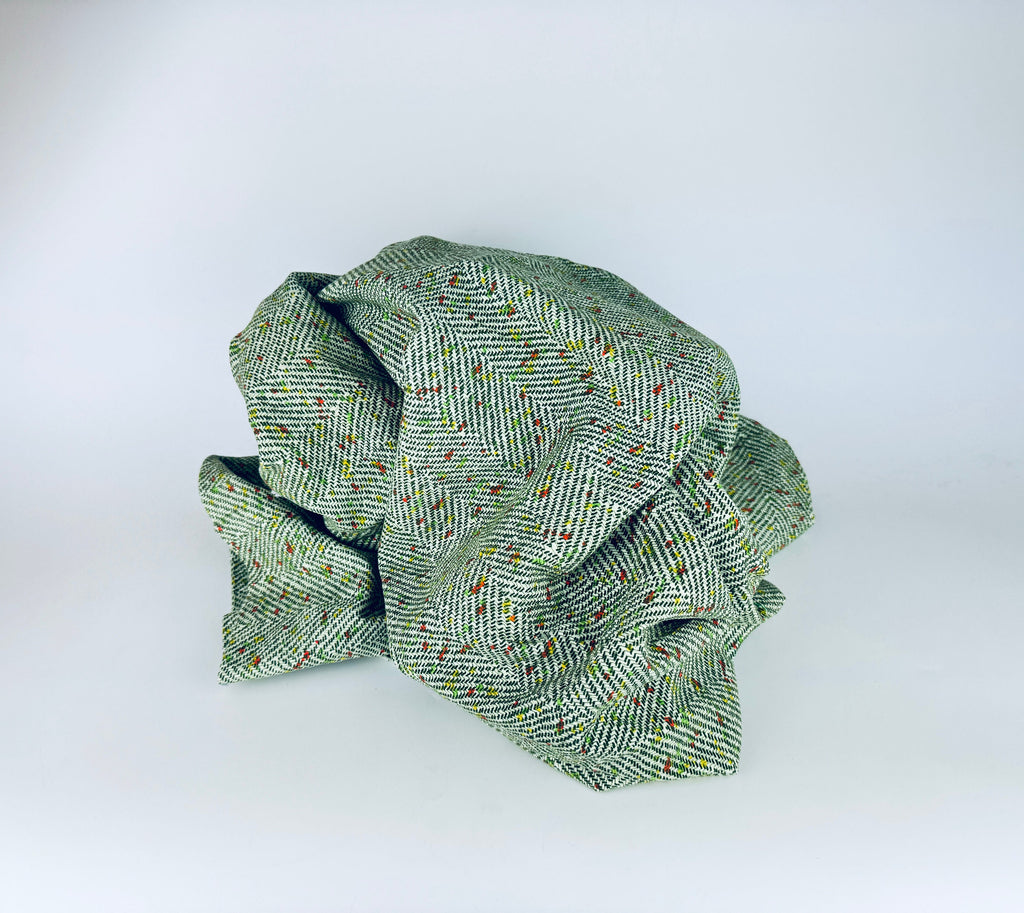 Product image for 'vintage 1970s green beige herringbone dot polyester fabric 40 x 83' (view 0c6849)