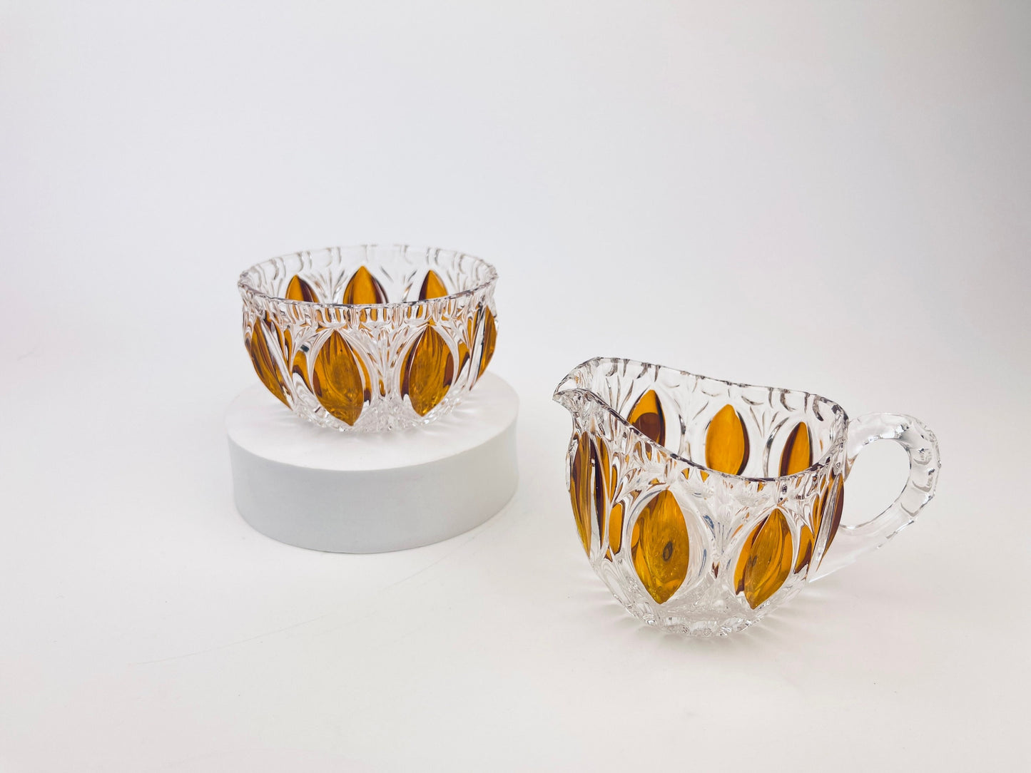 Product image for 'vintage cut crystal glass amber cream sugar bowl oval pattern made in western germany new old stock' (view 8ac9f6)