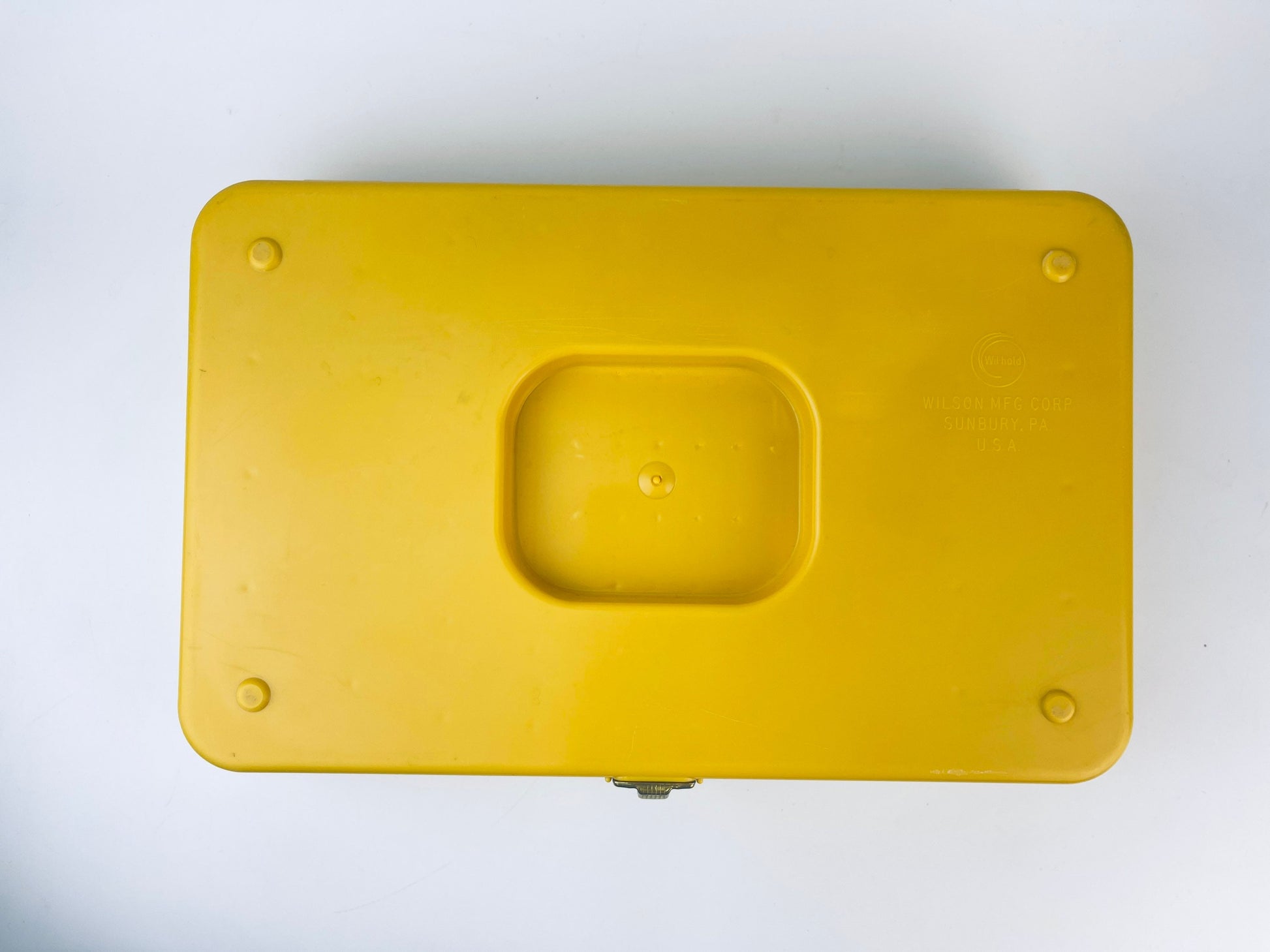 Product image for 'vintage wilson wil hold sewing box yellow gold swirl pattern with plastic organizers handle' (view f03f24)
