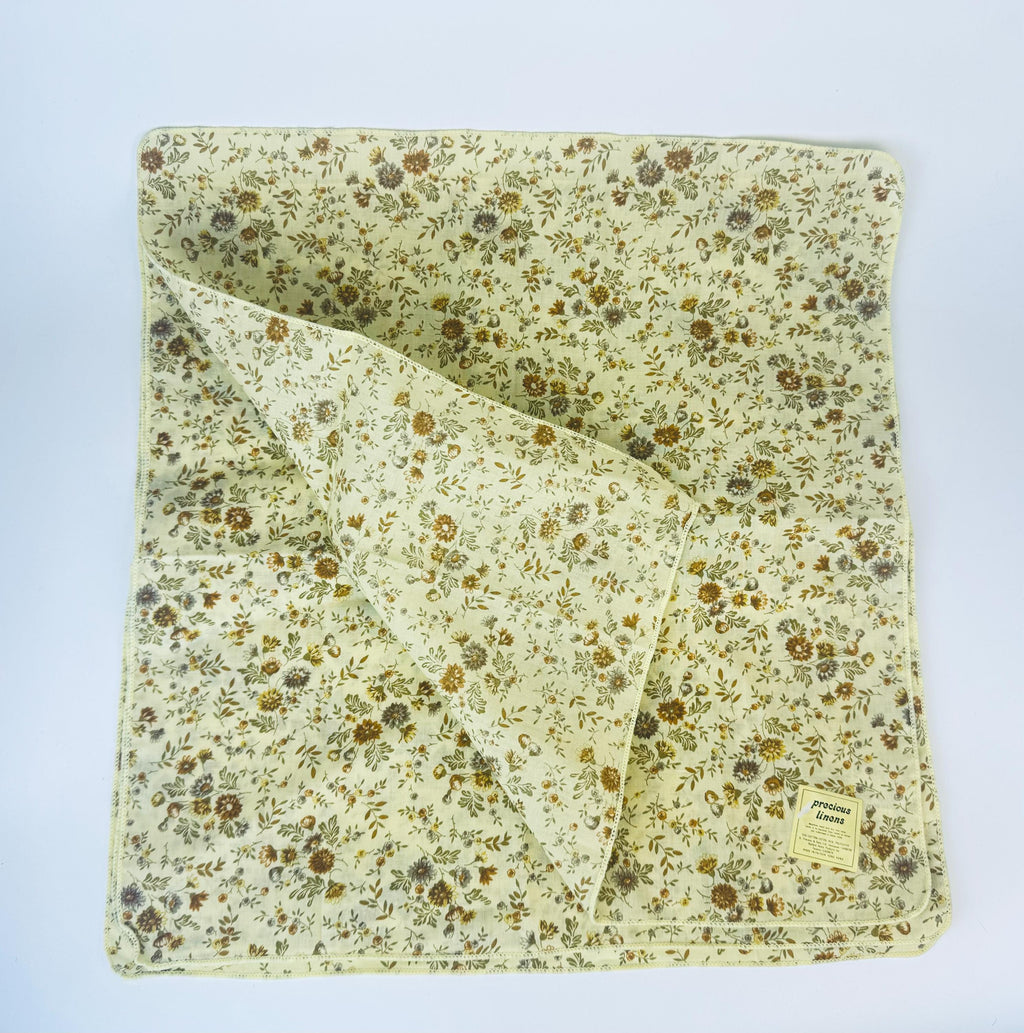 Product image for 'vintage pale yellow floral fabric napkins set of four 4 new old stock nos made in hong kong' (view 9cb083)