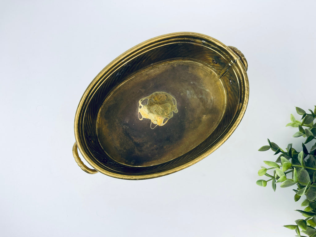 Product image for 'vintage handled brass oval indoor planter attractive aged metal patina' (view 4a903c)