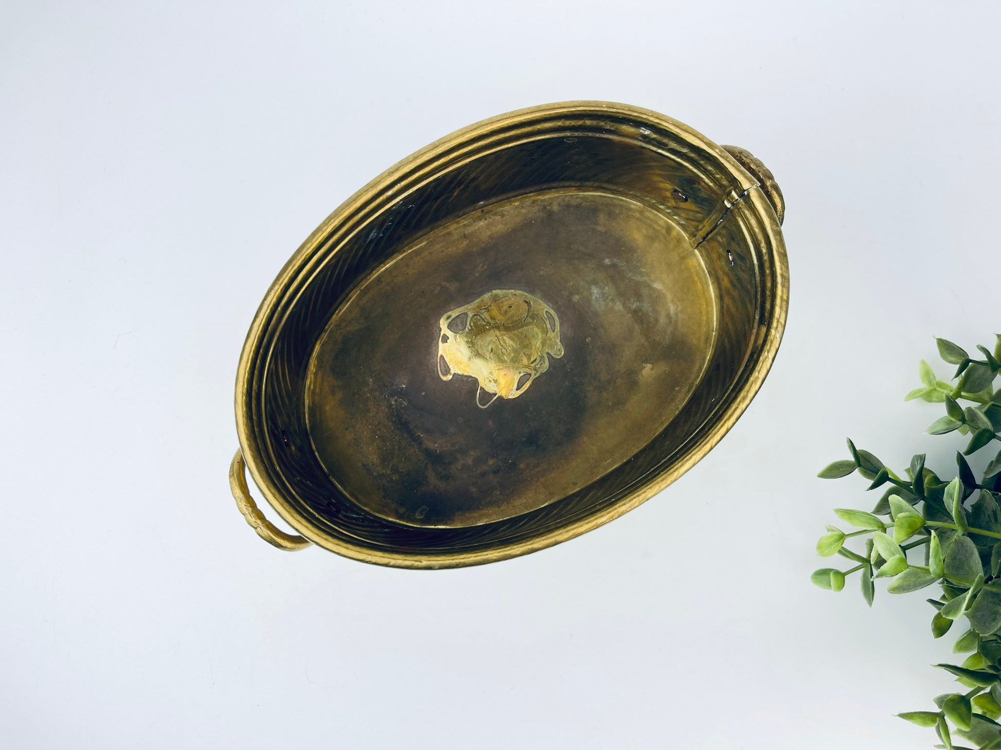 Product image for 'vintage handled brass oval indoor planter attractive aged metal patina' (view 4a903c)