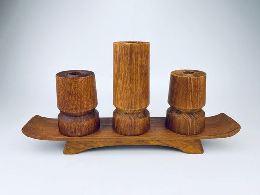 Product image for 'vintage mcm wooden candle holder centrepiece set of three 3 made in canada by north saskatchewan indians la ronge industry' (view ab1a8e)