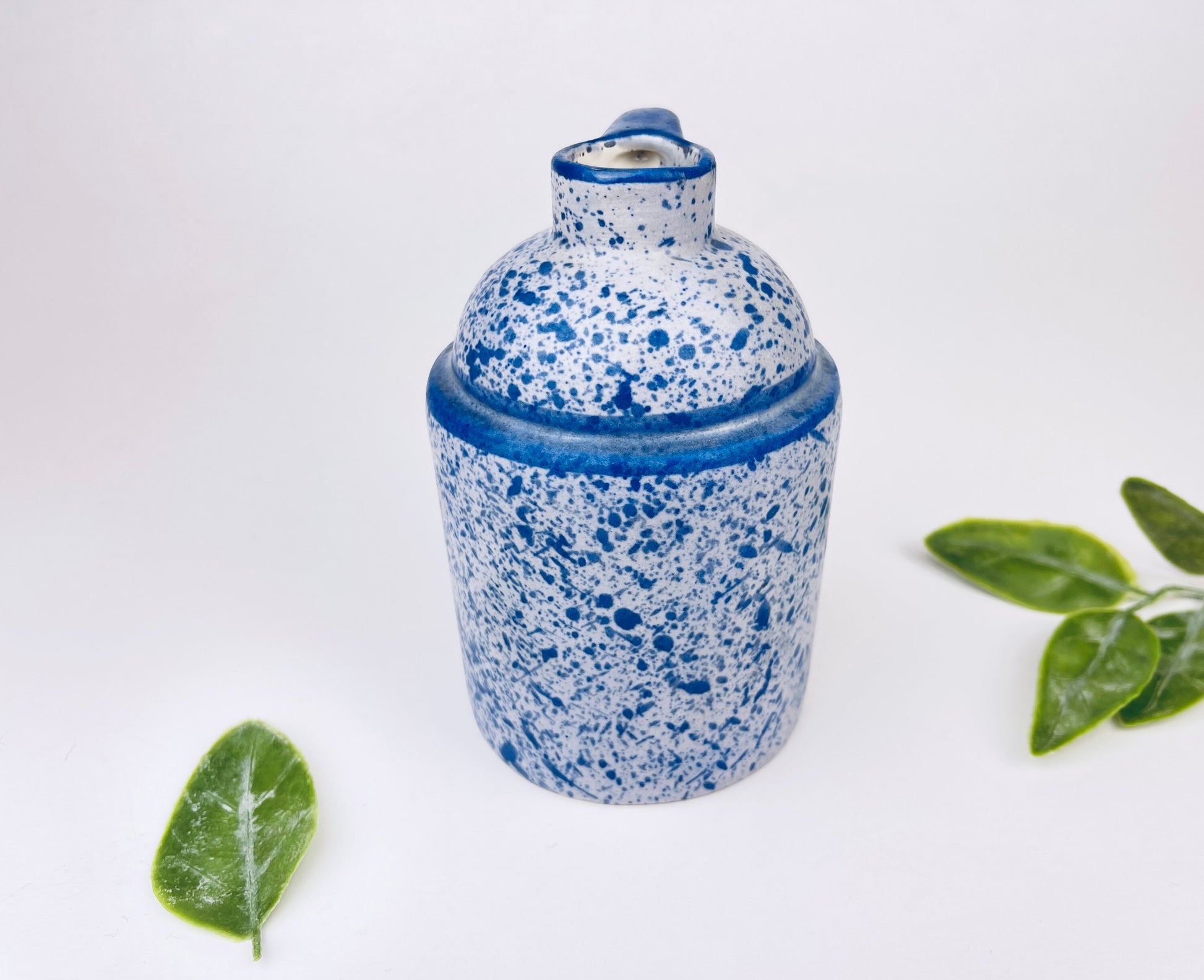Product image for 'vintage white blue speckle glazed ceramic jug vase laurentian canada pottery' (view c4287b)