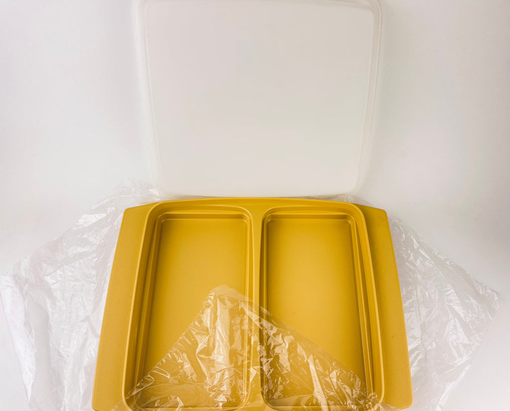 Product image for 'vintage tupperware divided container egg holder harvest gold made in canada new old stock nos' (view ae1472)