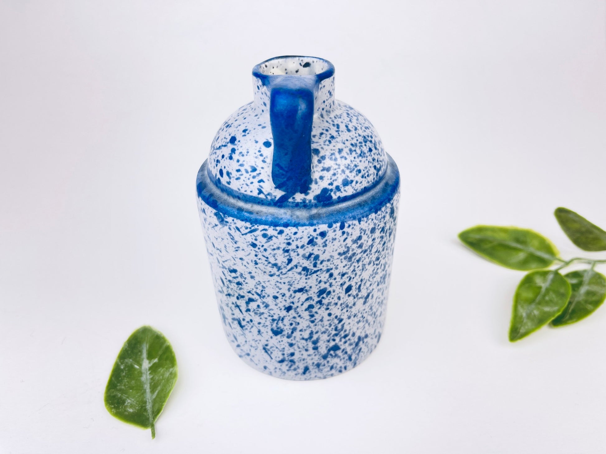 Product image for 'vintage white blue speckle glazed ceramic jug vase laurentian canada pottery' (view 8405a2)