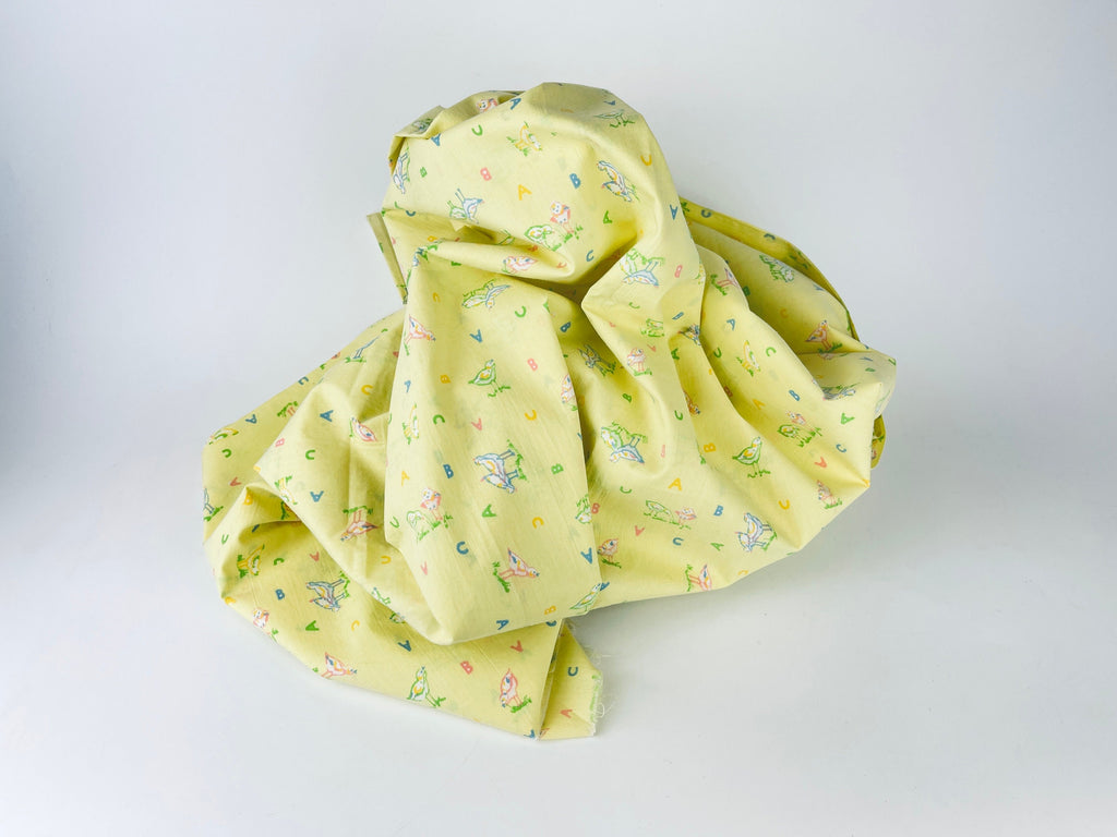 Product image for 'vintage pale yellow cute abc bird nursery children fabric 44 x 69' (view 1cf848)