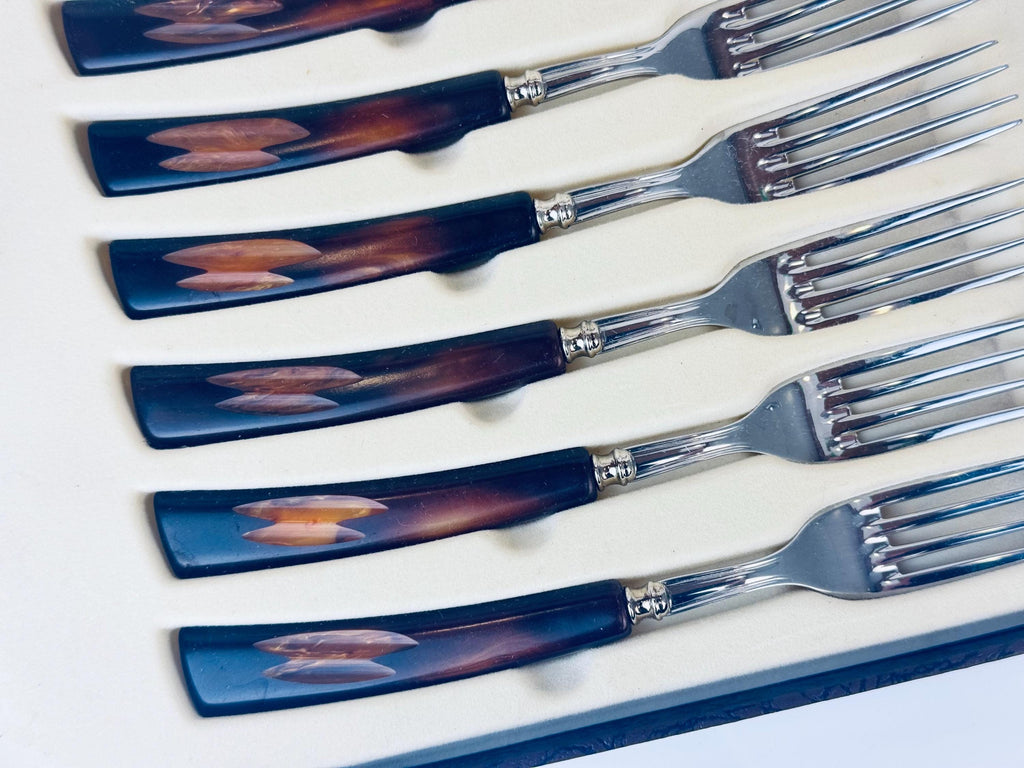 Product image for 'vintage gh glo hill fork set stainless steel bakelite handle set set of six 6' (view 89ea60)