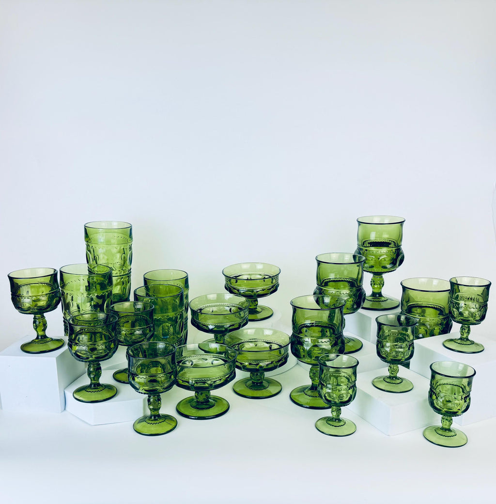 Product image for 'vintage avocado green kings crown thumbprint indiana pressed glass glassware sets sold separately' (view f16c19)