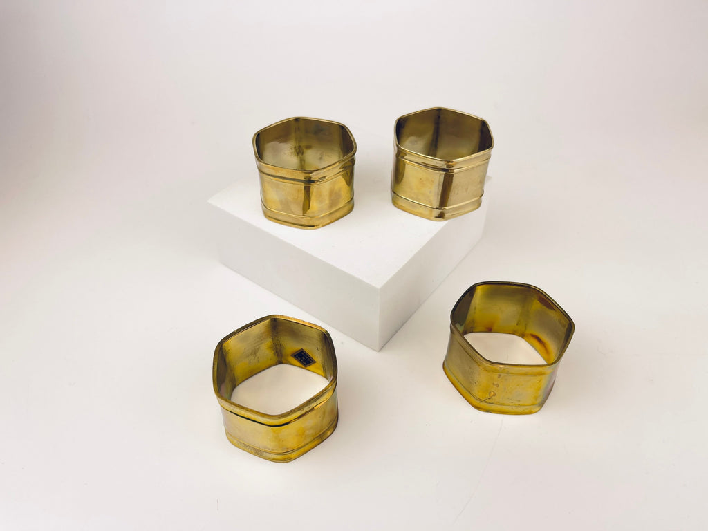 Product image for 'vintage geometric hexagon brass napkin ring holders set of four 4 attractive aged patina' (view 63d5d1)